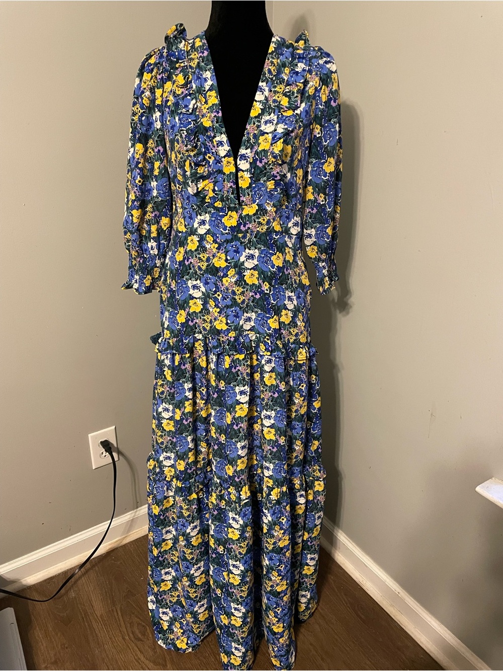 MELLODAY Blue and Yellow Floral Maxi Dress